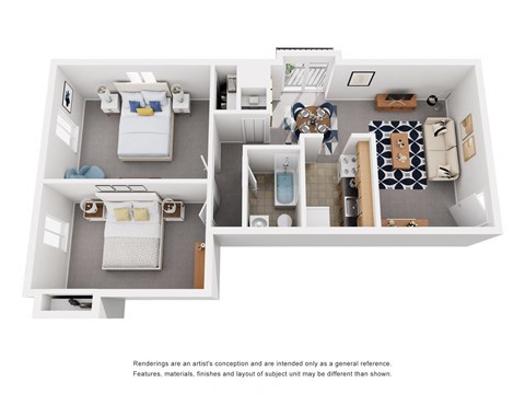 Floor plan for 2 beds, 1 bath, 900 sqft
